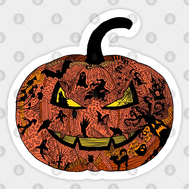 Halloween Pumpkin Doodle Line Art Sticker by H. R. Sinclair